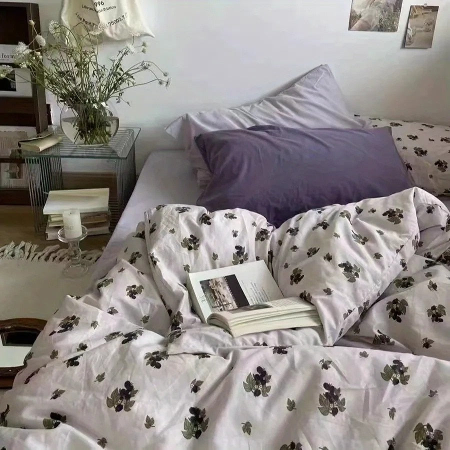 Xpoko Korean Style Bedding Set Boys Girls Twin Queen Size Duvet Cover Flat Sheet Pillowcase Bed Linen Kids Adult Fashion Home Textile