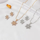 Xpoko Christmas Gifts Christmas Full Rhinestone Snowflake Stud Earrings for Women Girls Exquisite Pendant Necklace Fashion Wedding Party Jewelry Set