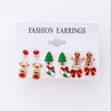 Xpoko Christmas Gifts 6 Pairs/Lot Christmas Earrings for Women Trendy Xmas Tree Santa Claus Elk Bow Ribbon Earring Set Party Holiday New Year Jewelry