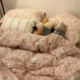 Xpoko Ins Retro Flower Bedding Set Flat Bed Sheet Pillowcase Twin Full Queen Size Bed Linen Women Girls Caramel Floral Duvet Cover Set