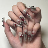 Xpoko 24pcs hot girls y2k designs fake nails press on stiletto almond false nails with 3d charms decorated detachable ballet long nail