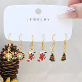 Xpoko Christmas Gifts 3 Pairs Cute Santa Claus Snowman Elk Combination Earrings for Women Enamel Cartoon Christmas Earrings Xmas New Year Jewelry Gift