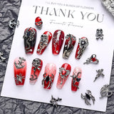 Xpoko Alloy Skull Nail Charms Retro Halloween Decals Ornaments 3D Ghost Silver Classic Jewelry Nails Art Design Manicure Accessories