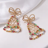 Xpoko Christmas Gifts Delicate Christmas Bowknot Bell Earrings for Women Sparkling Full Rhinestone Christmas Tree Dangle Earring Girls Holiday Jewelry