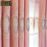 Xpoko European High-end Chenille Curtains for Living Room Bedroom Window Valance Embroidery Fresh Pink Decor Custom Elegant Lace Tulle