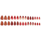 Xpoko 24pcs Deep Red Simple French Fake Nails Baroque Starry Ins Press on Nails For Women Wearable Detahcble Short Almond Fake Nails