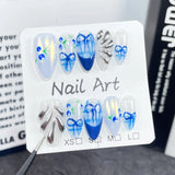 Xpoko 10Pc Handmade Press on Nails Short Flash Shell Fake Nails with Star 3D Design Aurora Cat Eye False Nail Full Cover Nail Art Tips