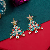 Xpoko Christmas Gifts Luxury Colorful Rhinestone Christmas Tree Dangle Earrings for Women Exquisite Zircon Star New Year Earrings Girls Party Jewelry