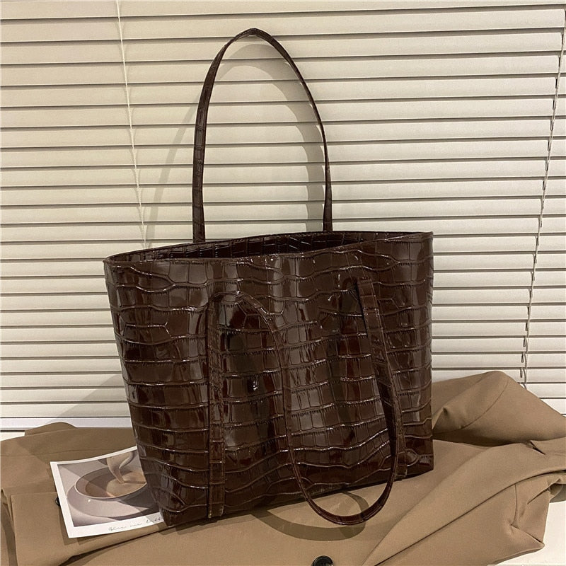Xpoko Vintage Luxury Handbags For Women Fashion Stone Tote Shopper Designer Shoulder Bags Large Capacity PU Leather Travel Women's Bag