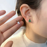 Xpoko Christmas Gifts 4 Pcs/set Cute Small Enamel Christmas Earrings for Women Trendy Santa Claus Elk Xmas Tree Stud Earrings Girls Party Jewelry Gift