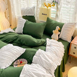 Xpoko Romantic Princess Green Lace Quilt Cover Set Girls Woman Solid Color Bed Skirt Sheet Decor Bedroom Home Textiles