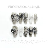 Xpoko 10pc detachable long stilette ballet false nails with Butterfly Camellia design y2k hot girl full cover artificial press on nail