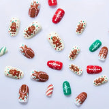 Xpoko 24pcs Christmas False Nail Long Ballet Nail Extension Full Cover Manicure Gingerbread Man Wearable Press On Fake Nail Nail Decor