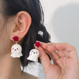 Xpoko Christmas Gifts Cute Resin Ghost Drop Earrings for Women Red Bowknot Star Ghost Earring Christmas Halloween Festival Party Jewelry Accessories