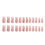 Xpoko 24Pcs Simple French False Nails Fashion Line Edge Fake Nails With Glue Full Cover Wearable Ballerina Tip Press on Nails Medium