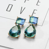 Xpoko Luxury Blue Green Crystal Water Drop Earrings for Women by Lizakosht New Designer Jewelry