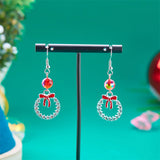 Xpoko New Crystal Christmas Tree Tassel Earrings for Women Trendy Rhinestone Snowflake Bow Round Drop Earring Girls Christmas Jewelry