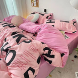 Xpoko Korean Style Pink Letter Bedding Set Flat Bed Sheet Pillowcase Twin Full Queen Size Bed Linen Women Girls Duvet Cover No Filling