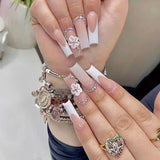 Xpoko 24Pcs Square Head False Nails Long Fake Nails White French Press on Nails Detachable Ballet Butterfly Flower Design Fake Nail