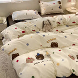 Xpoko Ins Bear Bedding Set Cute Cartoon Duvet Cover Flat Sheet Pillowcases No Filler Twin Queen Size Girls Boys Hotel BedSpread