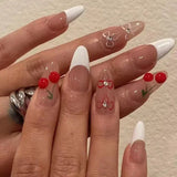 Xpoko 24Pcs Short Round Head Almond Fake Nails with Flowers Grass Pattern Wearable False Nails Tips Summer Full Cover Press on Nails