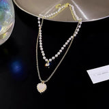 Xpoko 2023 New Fashion Trend Light Luxury Elegant Delicate Pearl Double Layer Heart Necklace Ladies High Jewelry Party Gifts Wholesale