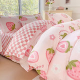 Cute Strawberry Duvet Cover, Floral Thickened Comforter Covers Kawaii Bedding Set, Soft Reversible Design for Girls Women Boys