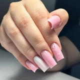 Xpoko 24pcs Valentine's Day false nails pink artificial nails wearable long coffin ballet fake nails with glue press on acrylic nail