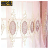 Xpoko European High-end Chenille Curtains for Living Room Bedroom Window Valance Embroidery Fresh Pink Decor Custom Elegant Lace Tulle