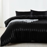 Xpoko 3 Pieces Satin Striped Duvet Cover Set, Luxury Silky Like Black Stripe Duvet Cover Bedding Set with Zipper Closure,Pillow Cases