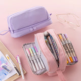 Xpoko back to school Large Capacity Pencil Case Simple Solid Color Stationery Box Double Layer Multifunctional Pen Pouch Students School Supplies