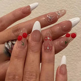 Xpoko 24pcs hot girls y2k designs fake nails press on stiletto almond false nails with 3d charms decorated detachable ballet long nail