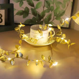 Xpoko LED Golden Leaves String Light Battery-operated Garland For Living Room Bedroom Party Wedding New Year Birthday Party Decoration