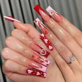 Xpoko 24pcs Valentine's Day false nails pink artificial nails wearable long coffin ballet fake nails with glue press on acrylic nail