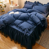 Xpoko 3/4pcs Bedding Bed Linen 2 Bedrooms Bluey Comforter Cover Pillowcases Lace Solid Color Luxury King Size Set of Sheets Bedspread