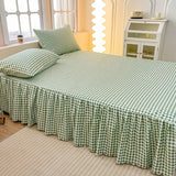 Xpoko Sage Green Buffalo Plaid Bed Skirt Elastic Bedskirt Dust Ruffle Green White Checkered Wrap Around Bed Skirts for Bedroom Decor