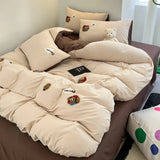 Xpoko Cookie Dog Embroidery Bedding Set Twin Queen Duvet Cover Set Pillowcases for Adult Kids Bed Flat Sheet Cute Quilt Cover Kawaii