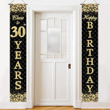 Xpoko Black Golden Birthday Door Curtain Backdrop 30 40 50 Happy Birthday 30 40 50 Years Happy Birthday Party Decoration For Home