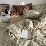 Xpoko Vintage Floral Duvet Cover Set No Filler with Flat Sheet Pillowcases Single Double Queen Size Girls Ins Korean New Bedding Kit