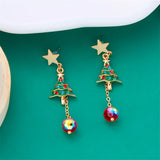 Xpoko New Crystal Christmas Tree Tassel Earrings for Women Trendy Rhinestone Snowflake Bow Round Drop Earring Girls Christmas Jewelry