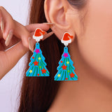 Xpoko Christmas Gifts Mixed Style Acrylic Christmas Earrings for Women Pattern Christmas Tree Black Cat Santa Claus Drop Earrings Girls Party Jewelry