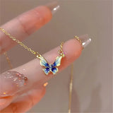 Xpoko Fashion Trend Unique Design Elegant Exquisite Light Luxury Enamel Butterfly Necklace Female Jewelry Party Premium Gift Wholesale