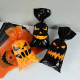 Xpoko 50Pcs 12x27cm Halloween Plastic Candy Cookies Bag Snack Gift Wrap Bag Pumpkin Ghost Happy Halloween Party Decorations Kids Gifts