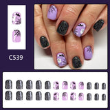 Xpoko 24pcs Purple Halloween Nail Art Set-Short Square Press-On Nails with Ghost Bat Spider Web Designs Fake Nails for Women and Girls