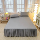 Xpoko Solid White Bed Skirts Set Wrap Around Luxury Hotel Quality Fabric Bedroom Gathered Ruffle Decorative Bedding Mattress Protector