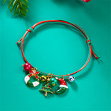 Xpoko Christmas Gifts Fashion Simple Handwoven Braided Christmas Bracelets for Women Enamel Metal Xmas Tree Santa Claus Adjustable Bracelet Jewelry