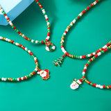 Xpoko Christmas Gifts Handmade Colorful Rice Beads Short Necklace for Women Cute Santa Claus Christmas Tree Pendant Choker Necklace New Year Jewelry