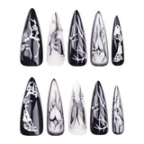 Xpoko 24pcs European Heavy Metal Fake Nails Black Butterfly False Nails Wearable Detachable Punk Style Long Pointed Press on Nail Tips