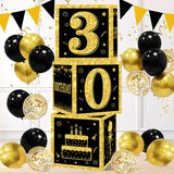 Xpoko Christmas Gold Black Birthday Number Boxes 18 30 40 50 60 Years Old Birthday Paper Boxes Decoration Adult Birthday Party Decoration