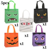 Xpoko 5pcs Trick or Treat Tote Bag Halloween Non-Woven Candy Gift Bag Kids Shopping Packaging Waterproof Storage Halloween Party Favor